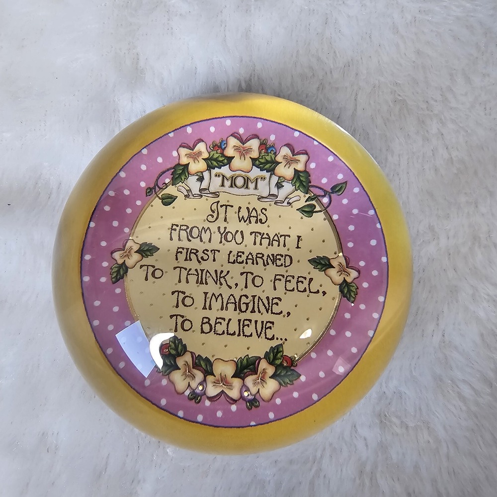 Mary Engelbreit Punch Studio Crystal Paperweight Mom Quote Floral Made in France